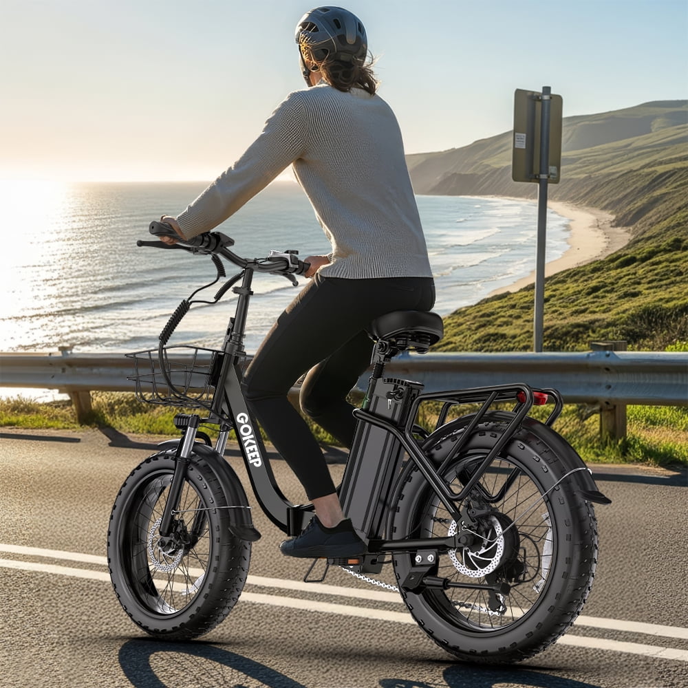 GOKEEP Folding Electric Bike for Adult, 52V 13Ah Removable Battery, 20 Fat Tire & Front Suspension Electric Bicycles, 7-Speed Commuter Ebike, UL2849, Black