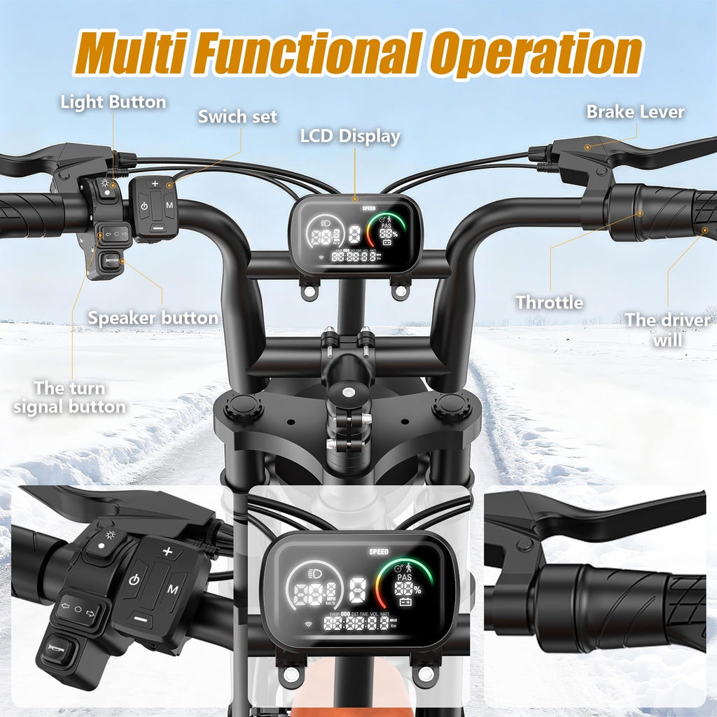 1200W Off-Road Electric Bike for Adults, 48V 18AH Removable Battery, 16 Wide Tires, 5-Speed Transmission, Dual Disc Brakes & Spring Suspension