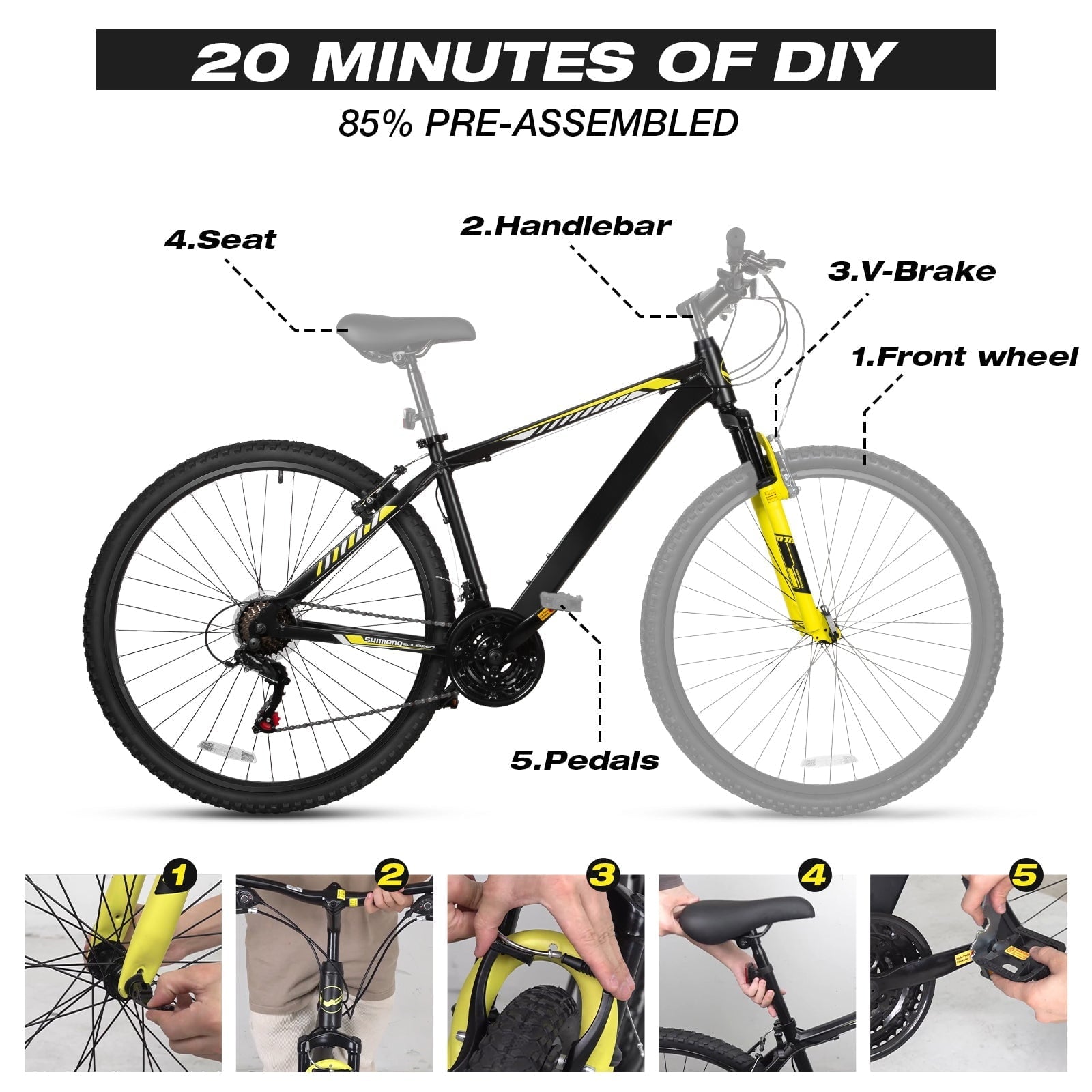 Hykolity 29 inch Mountain Bike 29r MTB Sport Bicycle Large Bike Full Suspension Lightweight Outdoor Cycling for Adult Men Woman - Pale White