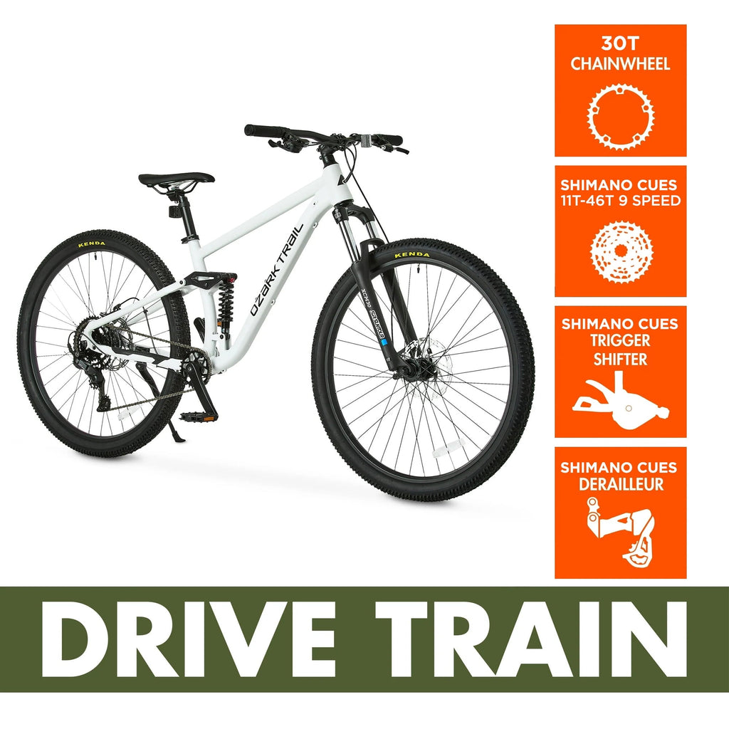 Ozark Trail 29 FS.2 Slalom Full Suspension Mountain Bike, 29 Wheels, Medium Frame, Fits Riders 5'6 - 5'9, Off-White, Adult