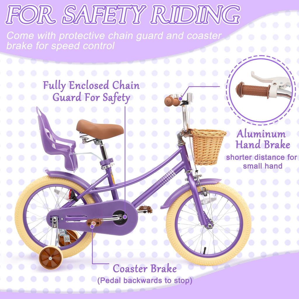XJD Girls Bike for Toddlers and Kids Ages 2-12 Years Old,12 14 16 Inch Kids Bike with Training Wheels & Basket, 20 Inch Girls Bicycle with Handbrake & Kickstand
