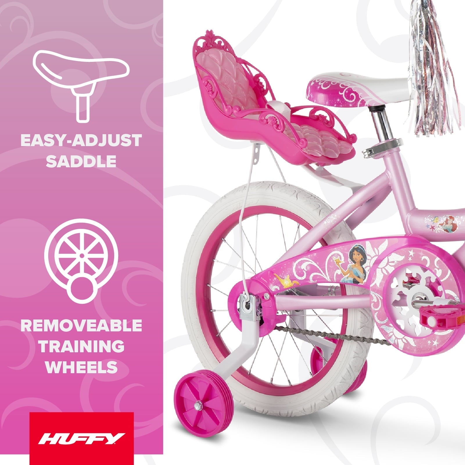 Huffy 16 Disney Princess Kids' Bike, Fits Riders 3'5 - 4'0, Pink, Child, Girl's