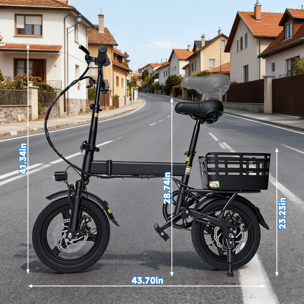 BroPath Electric Bike for Adults, Ebike, Electric Bicycle with 576WH Battery,14 Folding Ebike for Teens, 20MPH,20+ Miles(MAX),500W Motor,Multi-Shock Absorption,Mini E Bikes with Baskets,UL2849