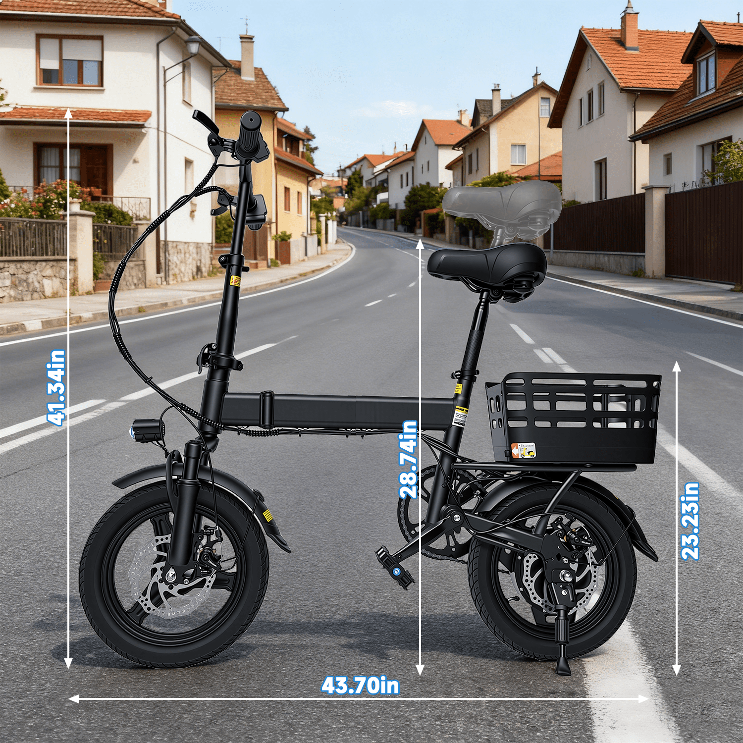 BroPath Electric Bike for Adults, Ebike, Electric Bicycle with 576WH Battery,14 Folding Ebike for Teens, 20MPH,20+ Miles(MAX),500W Motor,Multi-Shock Absorption,Mini E Bikes with Baskets,UL2849