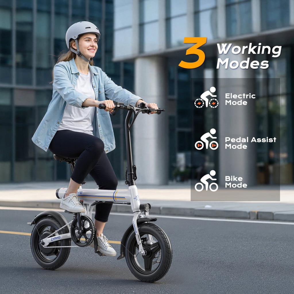 VIPDRIVE Electric Bike, 14 Folding EBike for Adults, 500W Peak Motor, 36V 7.8Ah Battery, 20MPH City Commuter E-Bike, Mini Ebike, LCD Display, UL2849