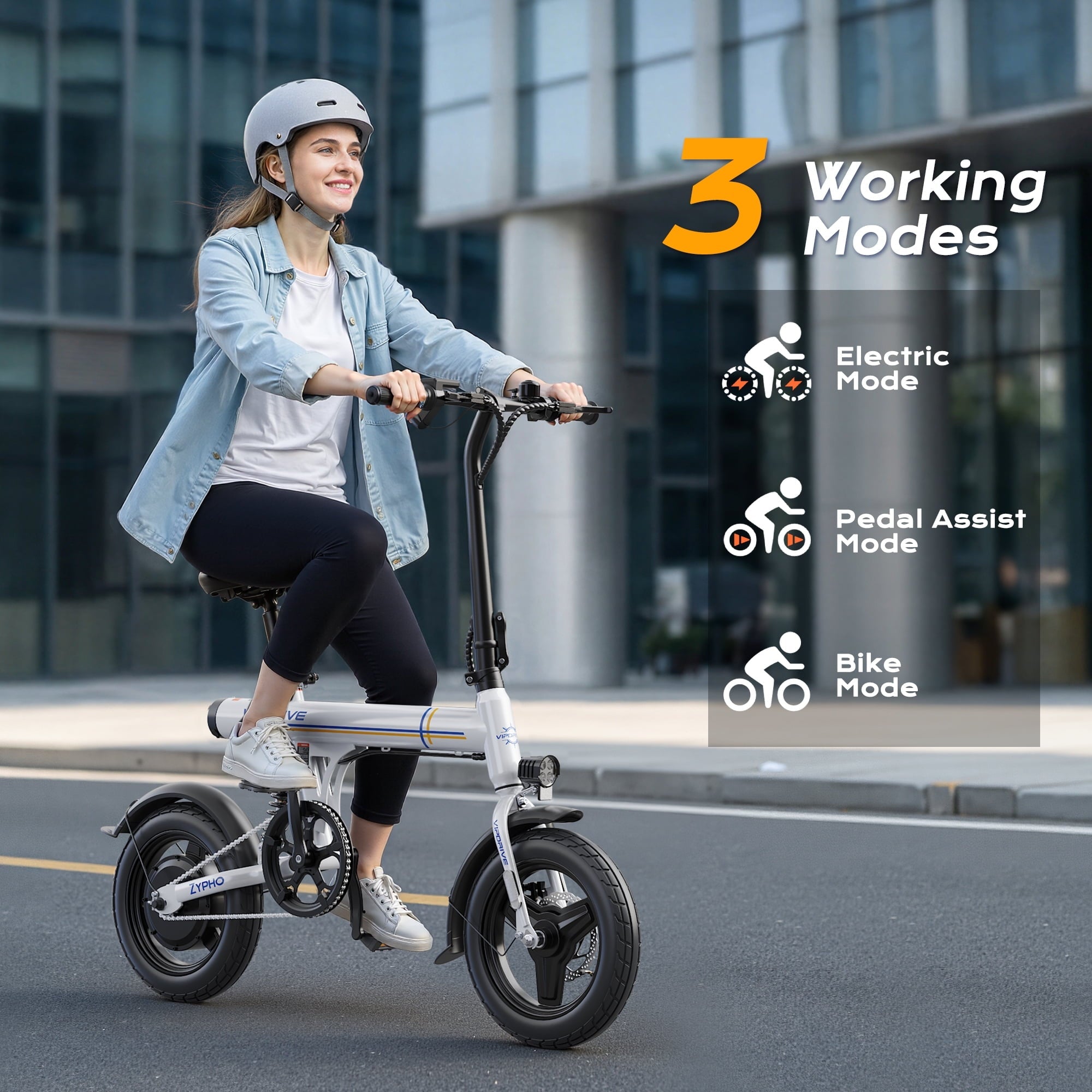 VIPDRIVE Electric Bike, 14 Folding EBike for Adults, 500W Peak Motor, 36V 7.8Ah Battery, 20MPH City Commuter E-Bike, Mini Ebike, LCD Display, UL2849