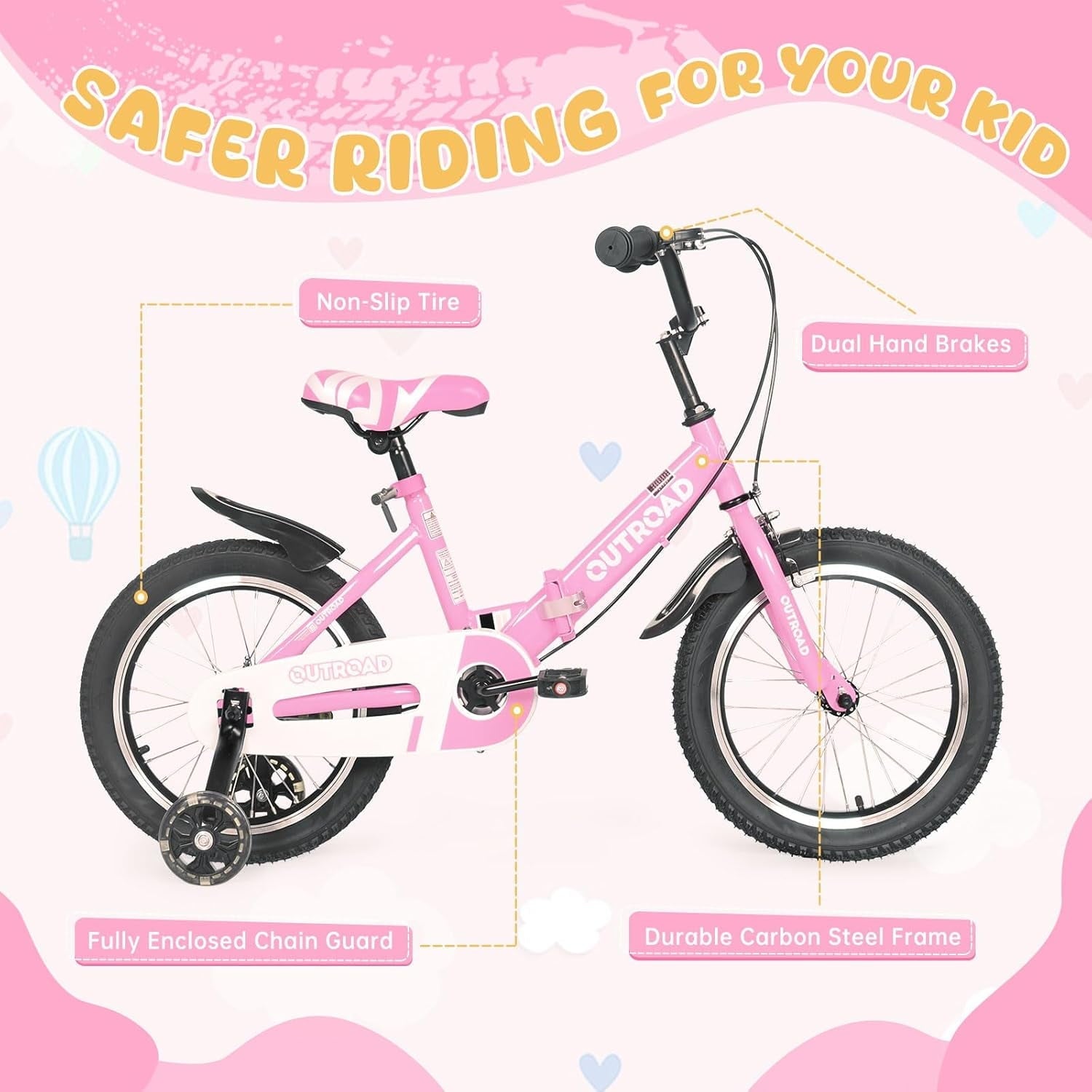 Marknig 14 16 18 Folding Kids Bike with Removable Training Wheels, Children's Bicycle for Boys & Girls Ages 3-9 Years, Easy-Storage Toddler Bike