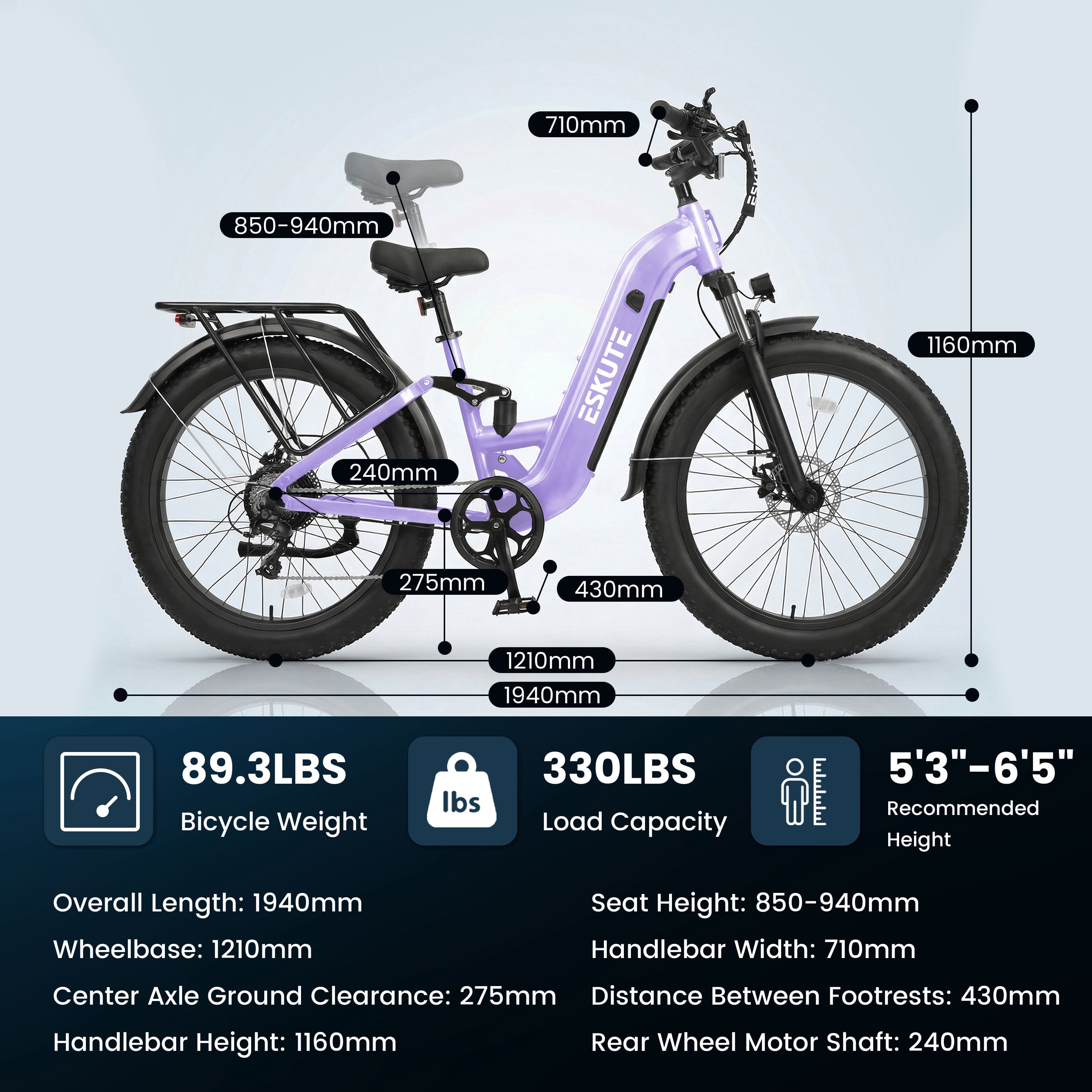 ESKUTE C300 1500W Electric Bike for Adults, 48V 20.8Ah Battery, 32MPH, 80 Miles Range, 26x4.0 Fat Tire Step-Thru Ebike, Full Suspension Electric Bicycle, 8-Speed Pink, UL2849