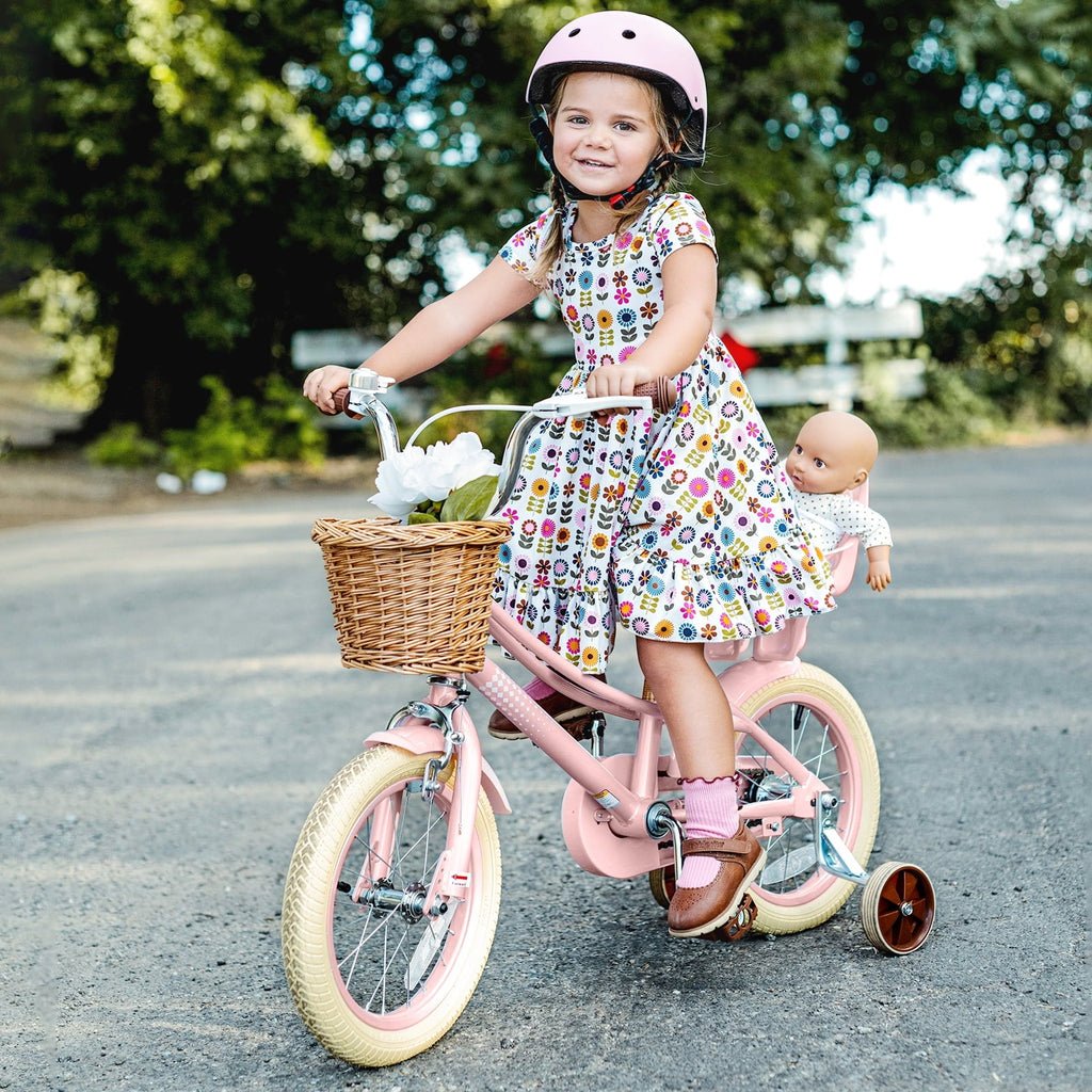 KORIMEFA Girl Bike for Toddlers and Kids Ages 3-6 Years Old, 12 inch Kids Bike with Training Wheels & Basket, 12 in Girl Bicycle with Handbrake & Kickstand