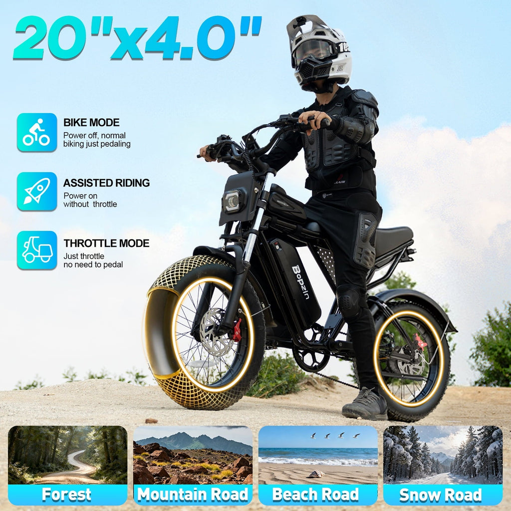 Peak 1500W Electric Bike for Adults,48V 20Ah,Max 80miles & 28mph Electric Bicycle, 20 Fat Tire Full Suspension Mountain Bike UL2849