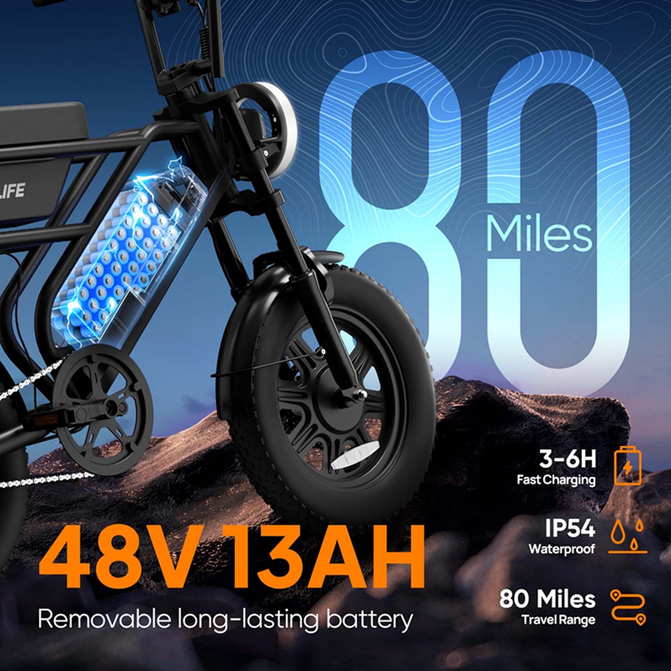 URLIFE 16*3.0 Fat Tire Electric Bike for Adult, 1000W Peak Motor, 48V 13Hh Removable Battery, Up to 28MPH 80Miles Range, Electric Dirt/Mountain Bike-UL2849
