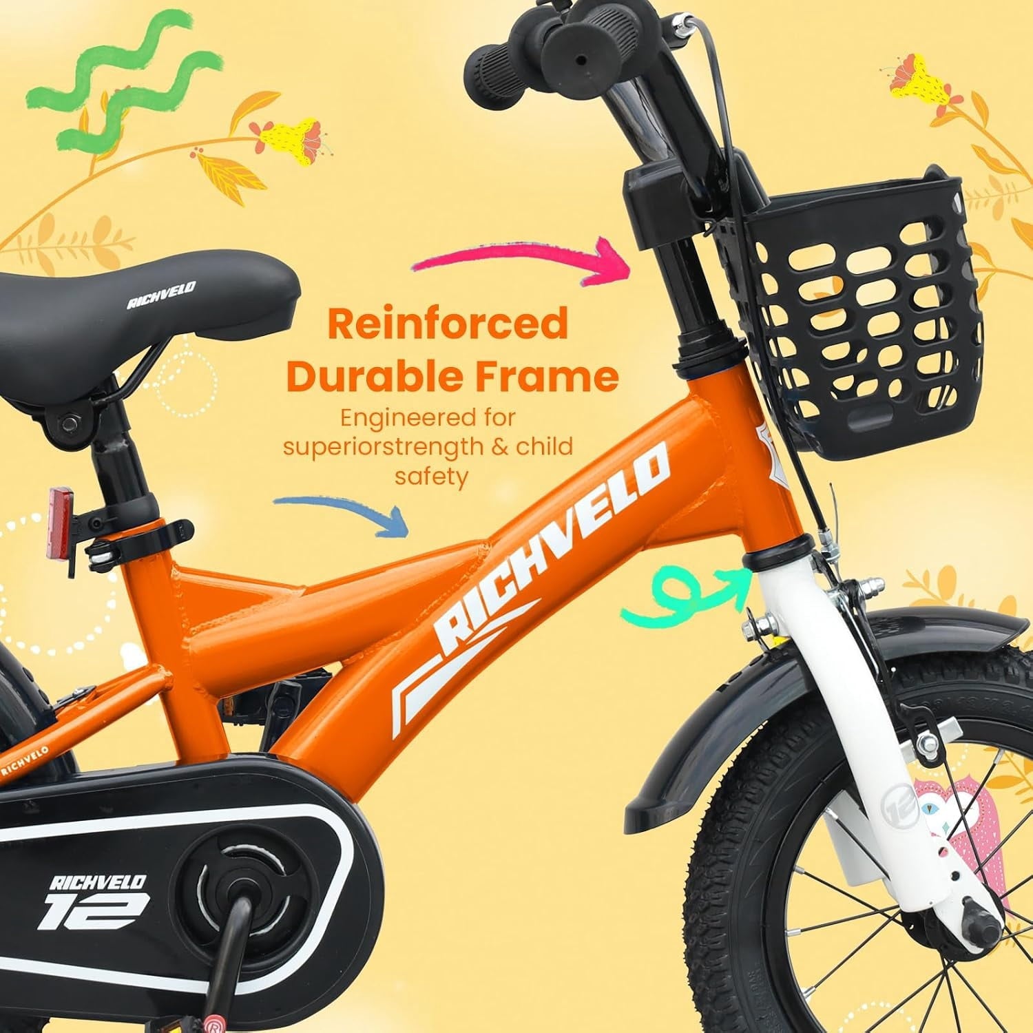 Kids Bike 12 Inch for Boys Girls, BMX Style Kids' Bicycle with Removable Training Wheels and Basket, Coaster Brake Toddlers Children's Bicycle Gift for Boys Girls 2-4 Years Old, Blue