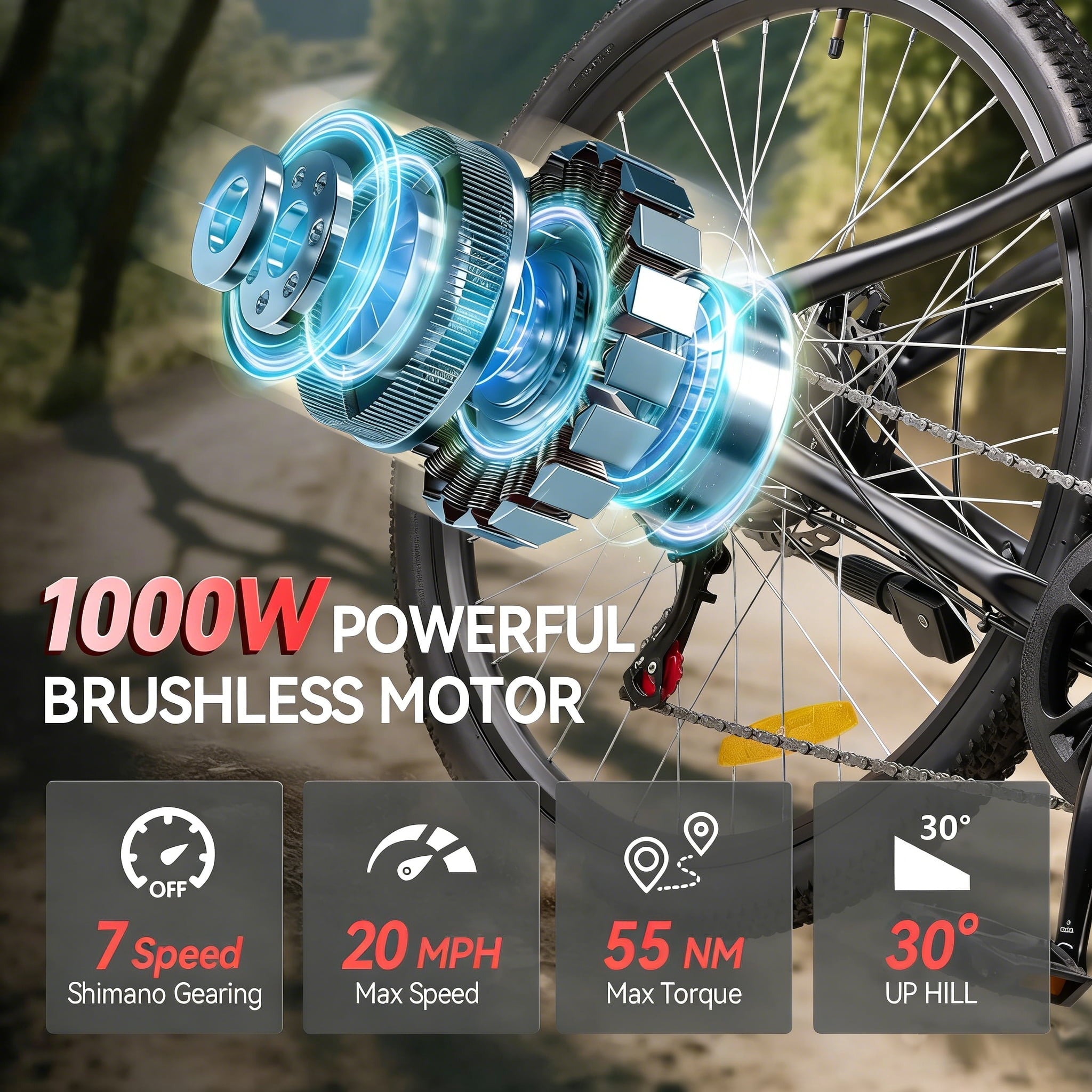 ZNH 1000W Electric Bike for Adults|26''Ebike 48V 13Ah Removable Battery Electric Mountain Bike|7 Speed|UL2849 Certified|Black