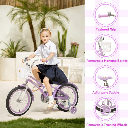 ACEGER 16 Inch Bike with Basket and Training Wheels for Girls Ages 5-9, Pink