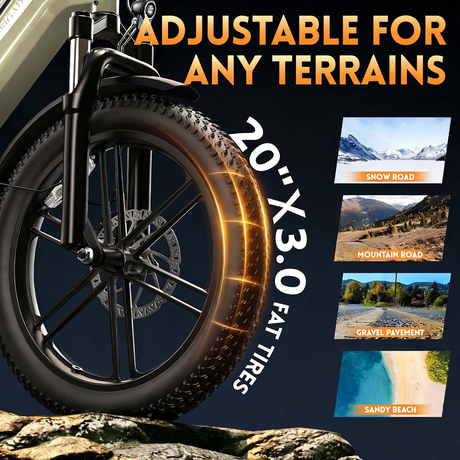 SISIGAD Electric Bike for Adults, Peak 1500W Motor, E Mountain Bike, 20'' Fat Tire Ebike, Fast Cargo Ebikes, Electric Bicycle 48V/15Ah UL2849