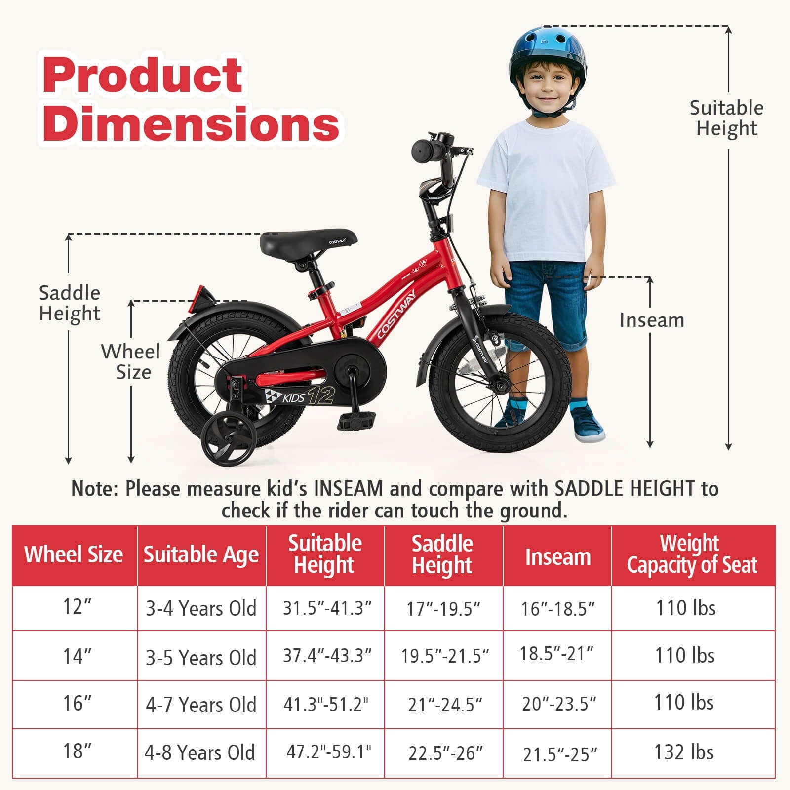 Costway 12 Kids Bike for 3-4 Years Old Boys & Girls with Adjustable Seat Handbrake Reflectors Blue