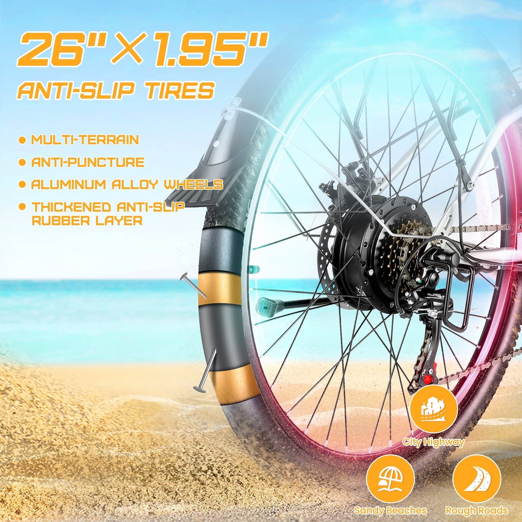 Gocio 26 Electric Bike for Adults, 750W Peak Motor Commuter E-Bike, 48V 7.8Ah Battery, 7-Speed, UL2849