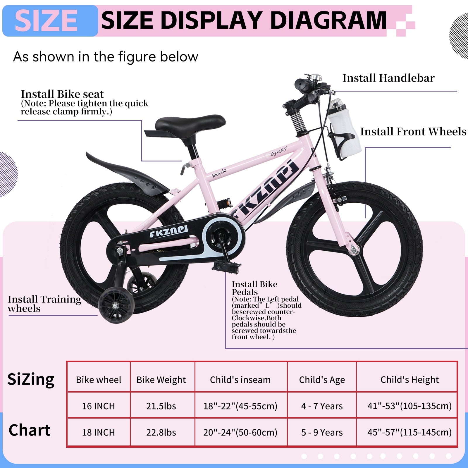 18 inch Kids Bike for Boys and Girls, SHINPT Kids Bicycle with Training Wheels, Bicycle for Kids Ages 5-9 , 18 Boys Bike with Adjustable Saddle&Handlebar, Girls Bike for Kids for Outdoor, Park