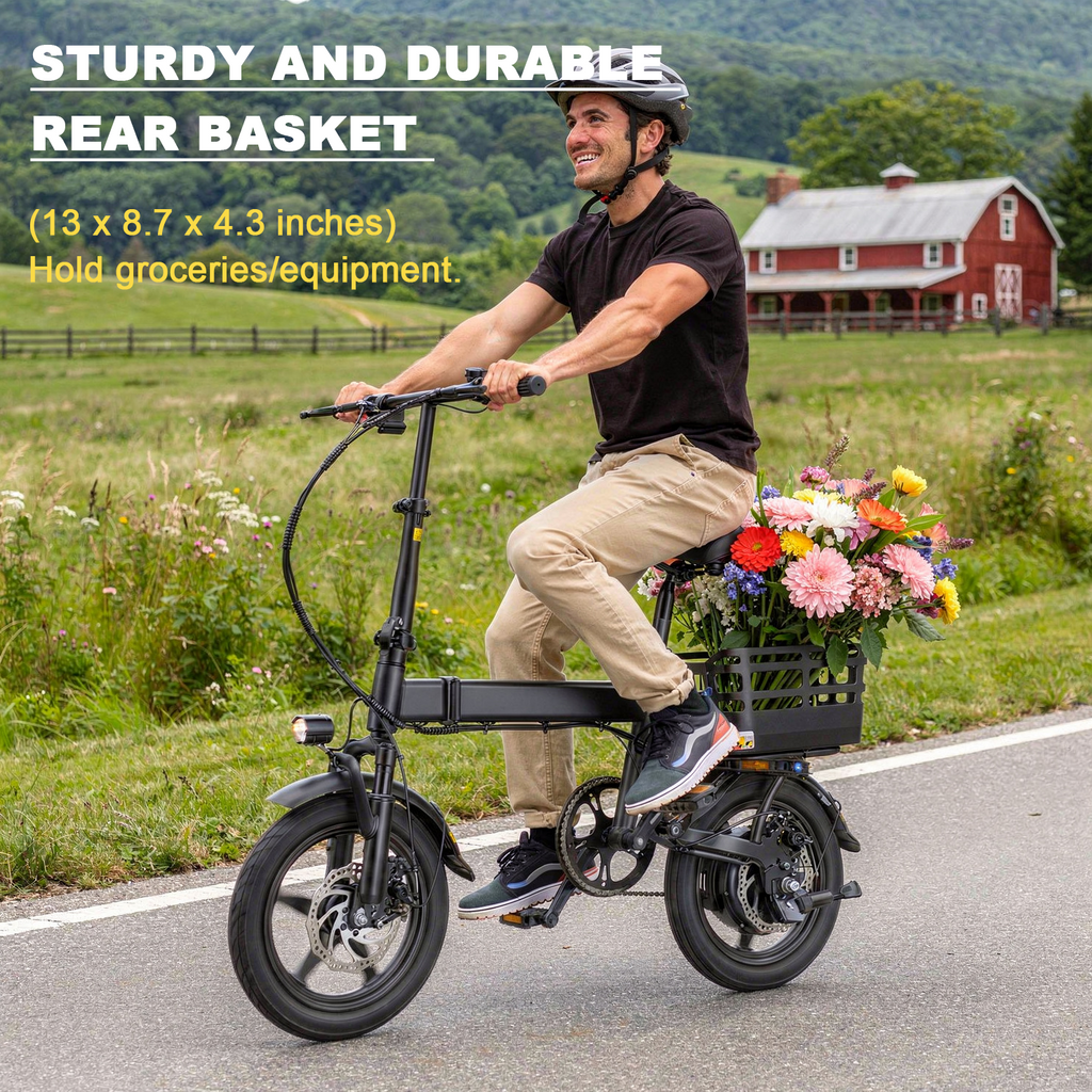 14 Folding Electric Bike for Adults, 500W Commuter Ebike with 350WH Battery, 20MPH & 20 Miles, UL2849, Mini Bicycle with Basket