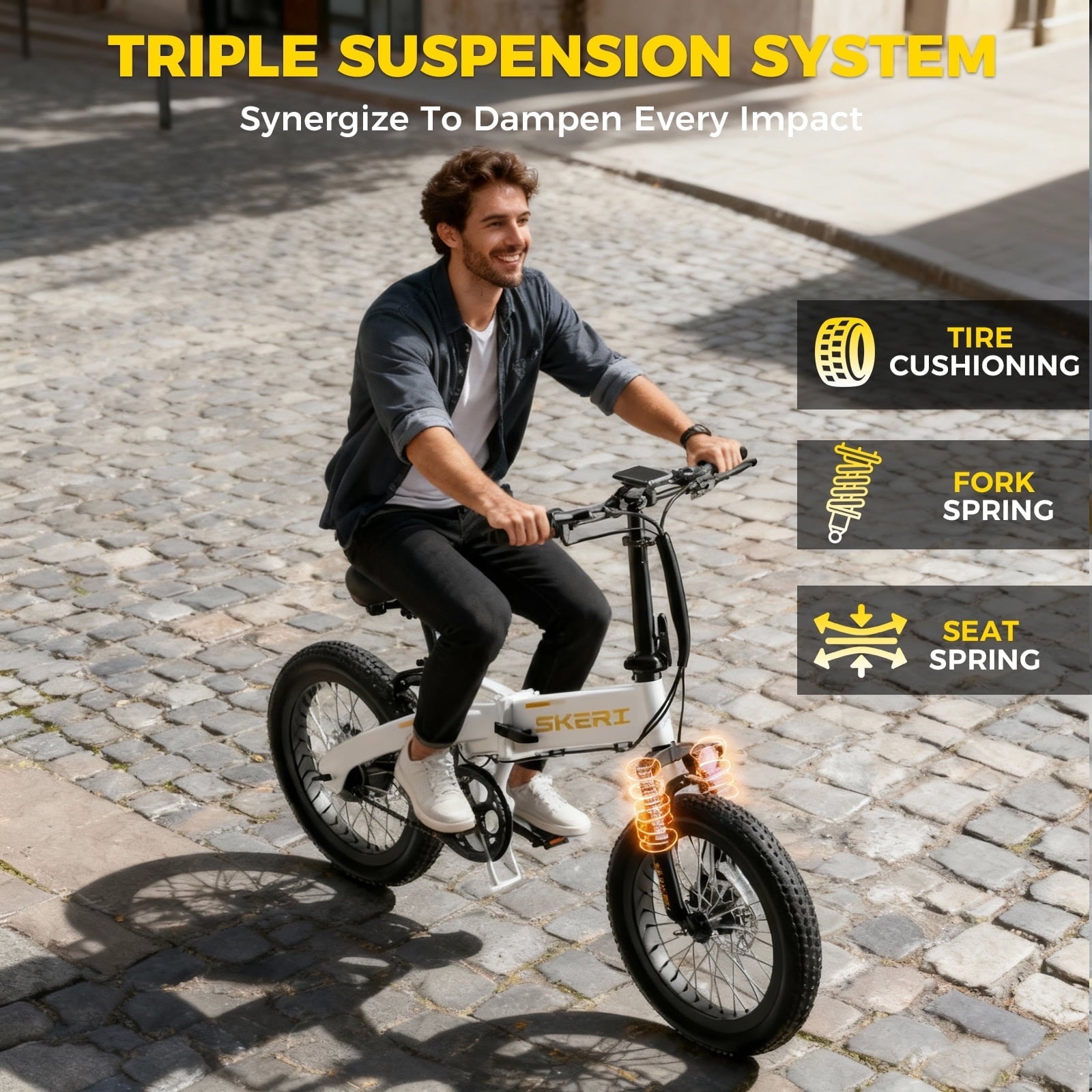 Skeri 20 Folding Electric Bicycle for Adults - 27MPH Max (Pedal-Assist), City Commuting, 48V Battery, 500W Peak, Aluminum Alloy Frame 49LBS, Adjustable Seat with LCD Display