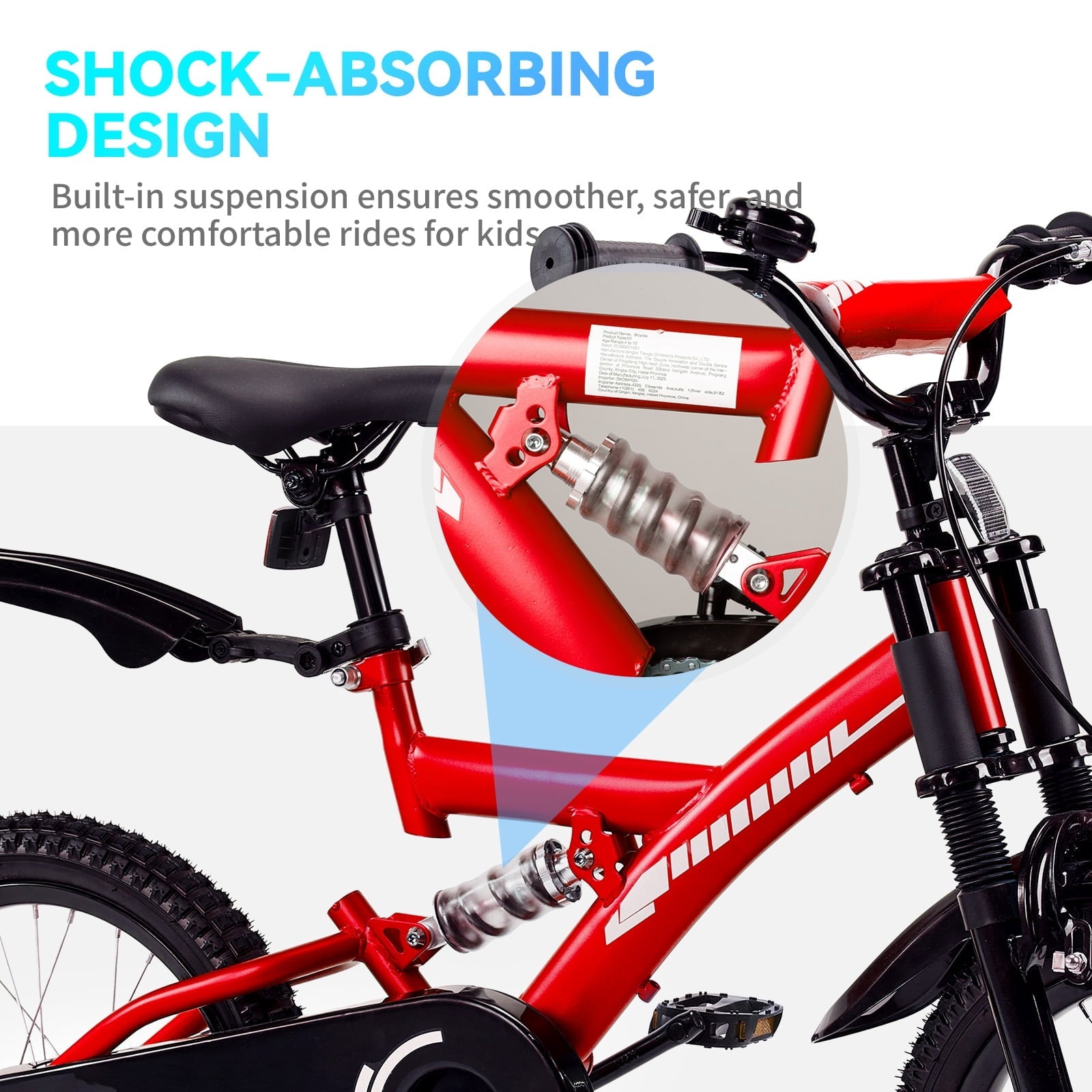 Fenbeli 18 Inch Kids Bike with Training Wheels for Girls Boys Ages 6-9, Red