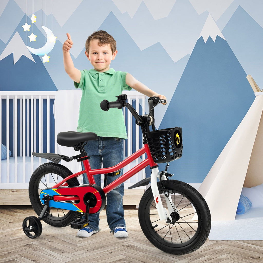 Costway 14'' Kid's Bike with Removable Training Wheels & Basket for 3-5 Years Old White