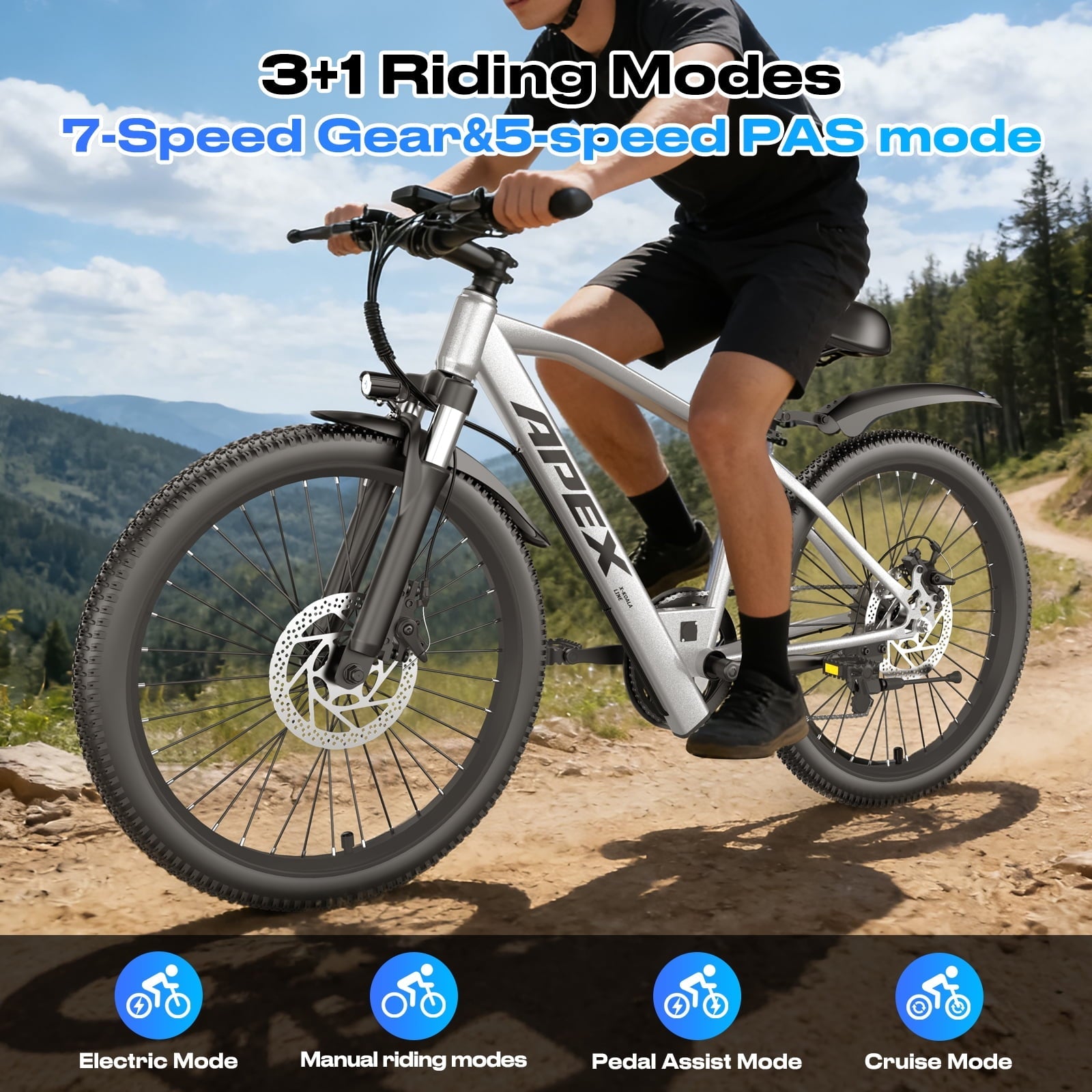 26 Electric Dirt Bike for Adults,1200W Peak Motor, 4 Modes & 7-Speed, UL2849 Certified,x Max 28Mph & 50Miles, Internal Removable Battery,Shock Absorber, Electric Mountain Bike