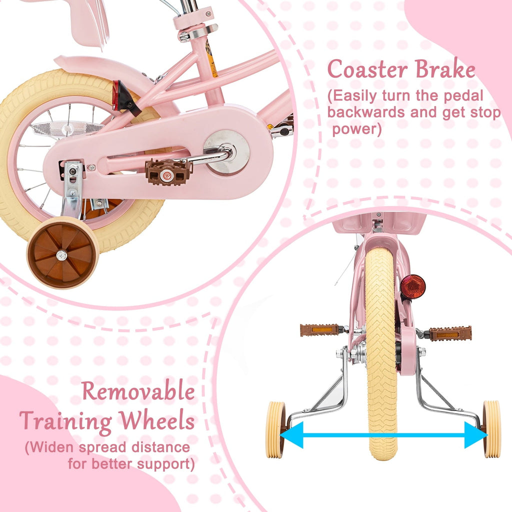 XJD Girls Bike for Toddlers and Kids Ages 2-12 Years Old,12 14 16 Inch Kids Bike with Training Wheels & Basket, 20 Inch Girls Bicycle with Handbrake & Kickstand
