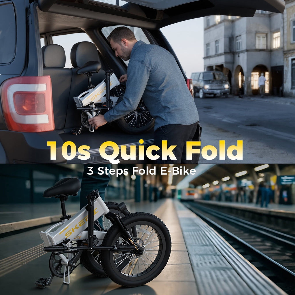 Skeri 20 Folding Electric Bicycle for Adults - 27MPH Max (Pedal-Assist), City Commuting, 48V Battery, 500W Peak, Aluminum Alloy Frame 49LBS, Adjustable Seat with LCD Display