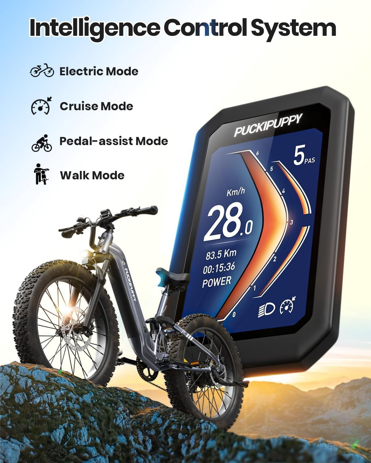 PUCKIPUPPY Electric Bikes for Adults 26 Step-Thru Ebikes 960W Peak Motor 80Miles Range 28mph Max Speed 48V 20AH Battery Full Suspension Fat Tire Mountain E Bike 7 Speed, Comply with UL2849 By SGS