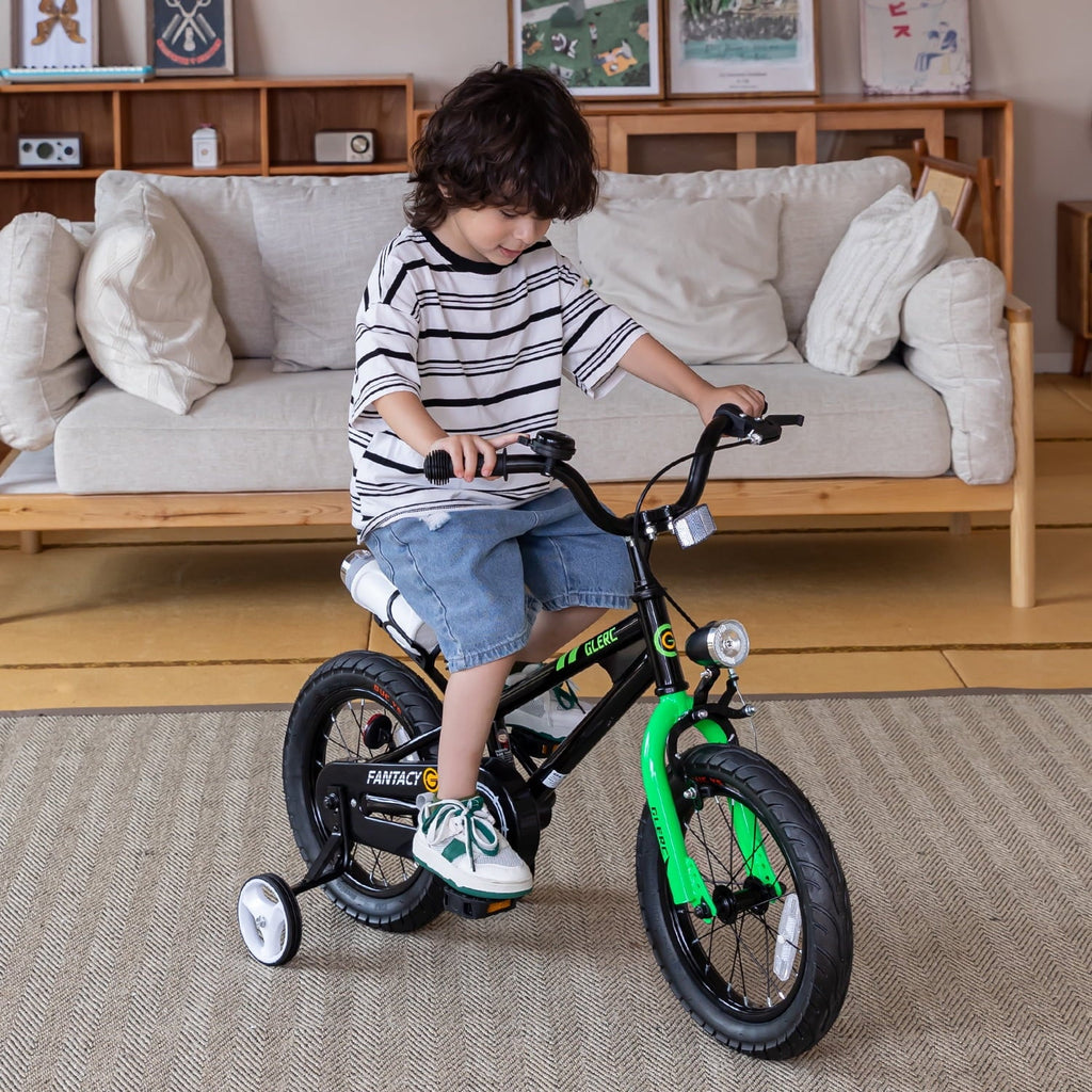 Glerc 14 inch Kids Bike for Child 3-5 Year old Boys Girls with Water Bottle Holder & Headlight & Training Wheels, Black