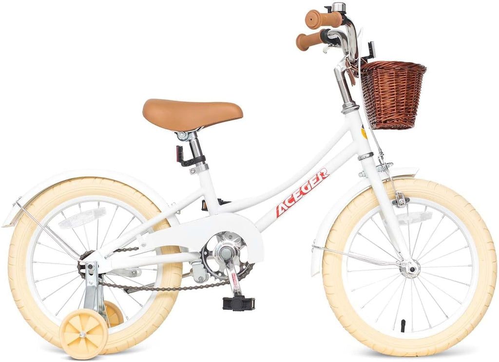 ACEGER 16 Inch Girls Bike with Basket, Purple, Training Wheels, Ages 4-8