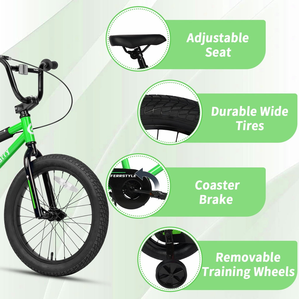 Glerc 16 Inch Little Kids Bike for Over 4 Years Old Boys Girls Youth BMX Style Bicycle with Training Wheels Coaster & Rear V Brake, Black