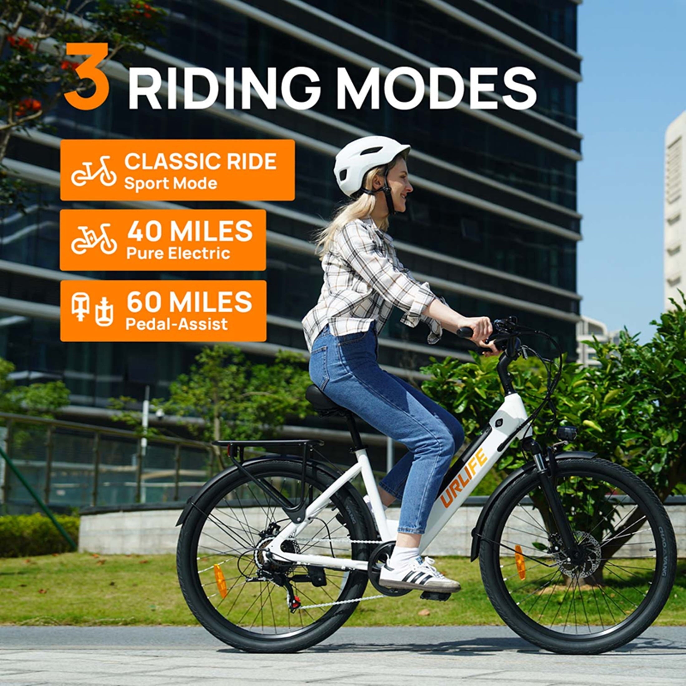 URLIFE 26 Electric Bike for Adults,750W Peak Motor,48V 10.4Ah Removable Battery, 60 Miles Range, 7-Speed City Commuter Ebike,UL2849-White