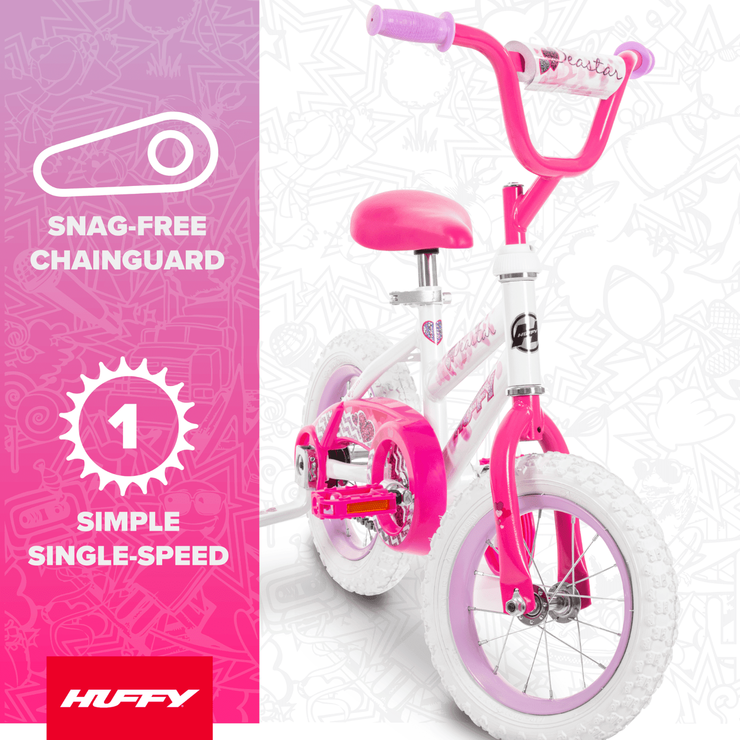 Huffy 12 Sea Star Kids' Bike, Fits Riders 37 - 42, Pink, Youth, Girls