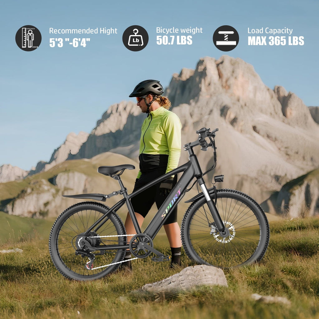 F28-1500W Peak 26 Electric Mountain Bike for Adults,48V 10.5A Off-Road E-Dirt Bike (Removable Battery）55 Mile Range,LCD Display,365 lbs Capacity,Pneumatic Tires-UL2849 Certified (Camp,Trail Rid)