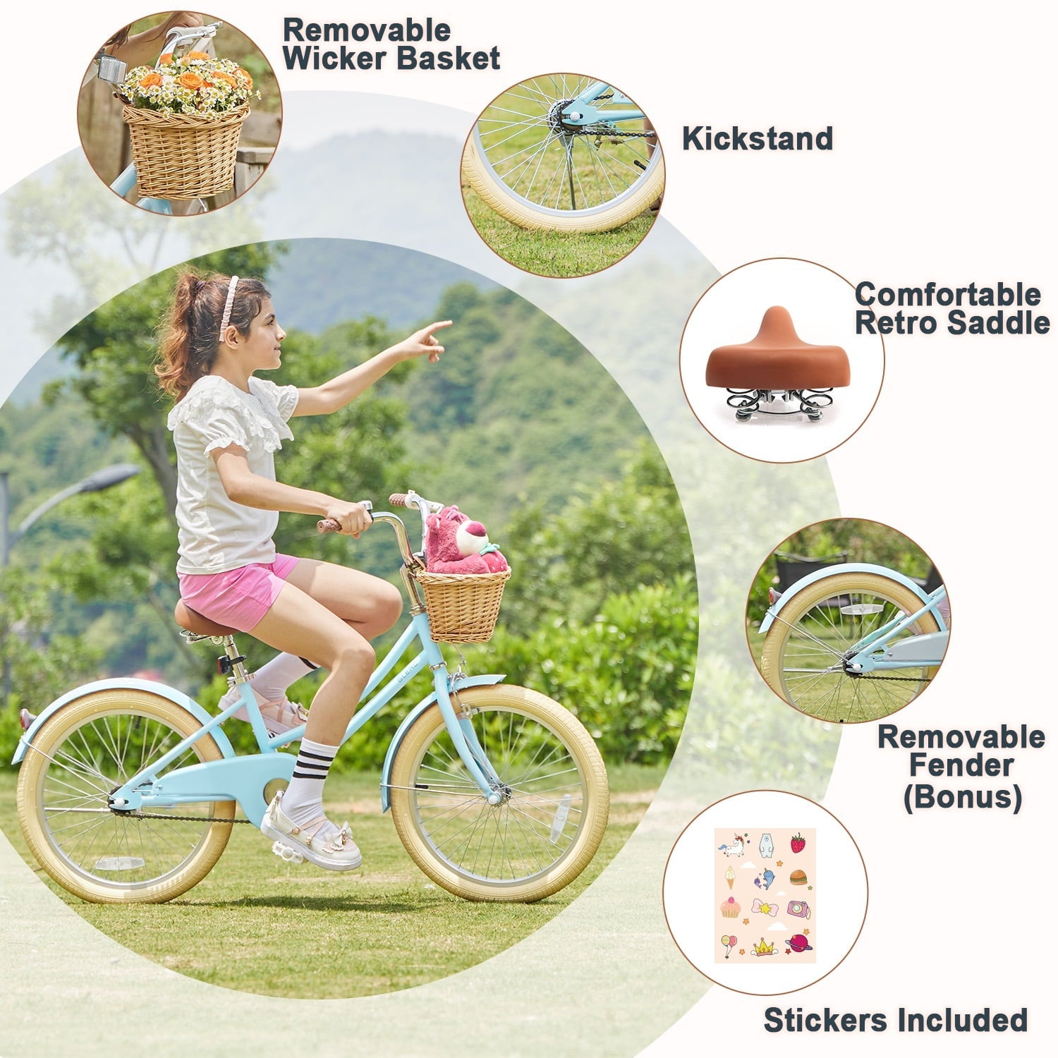 Glerc Little Molly 20 inch Kids Girls Bike for 7-13 Years Old Child,gifts,Blue