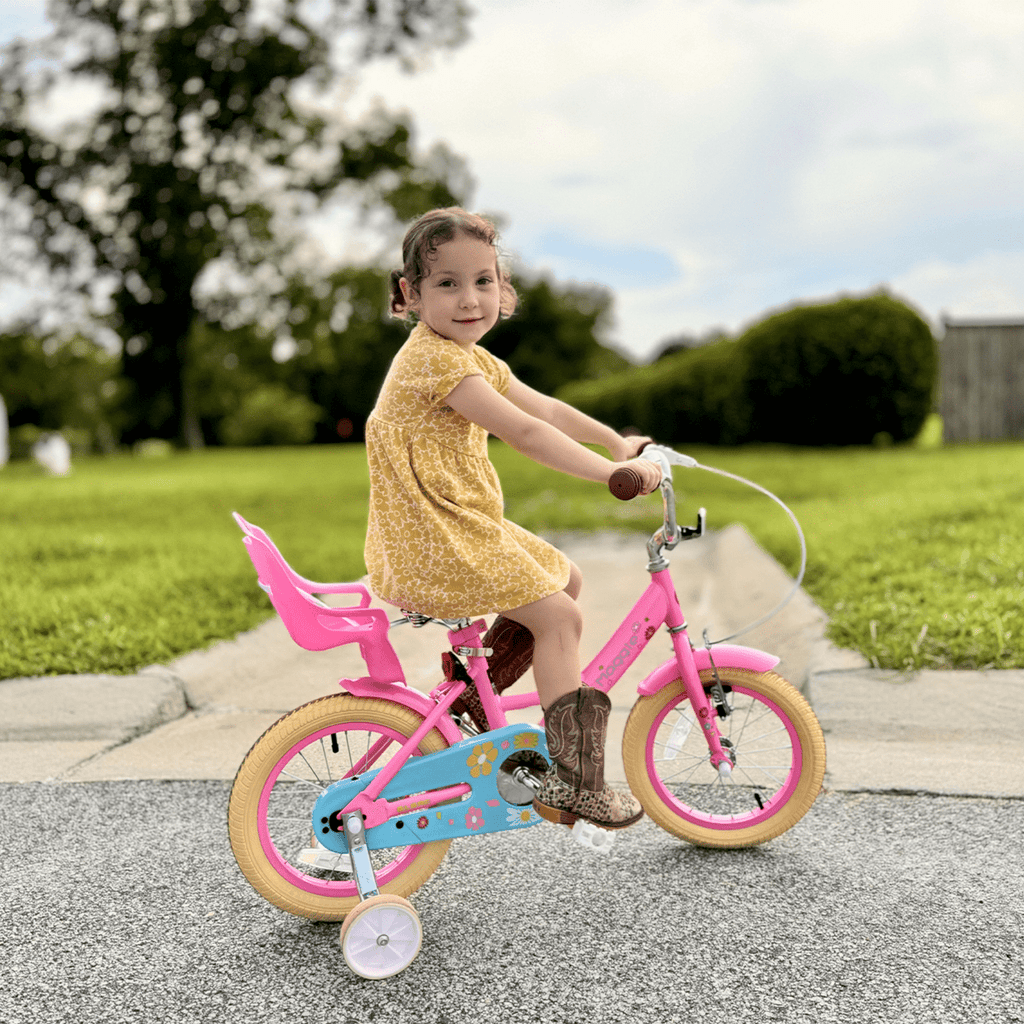 Glerc Maggie 14 inch Kids Girls Bike for Ages 3-5 Years Old Children, Princess Style Kids Bicycle with Doll-Seat & Basket & Training Wheels, Pink