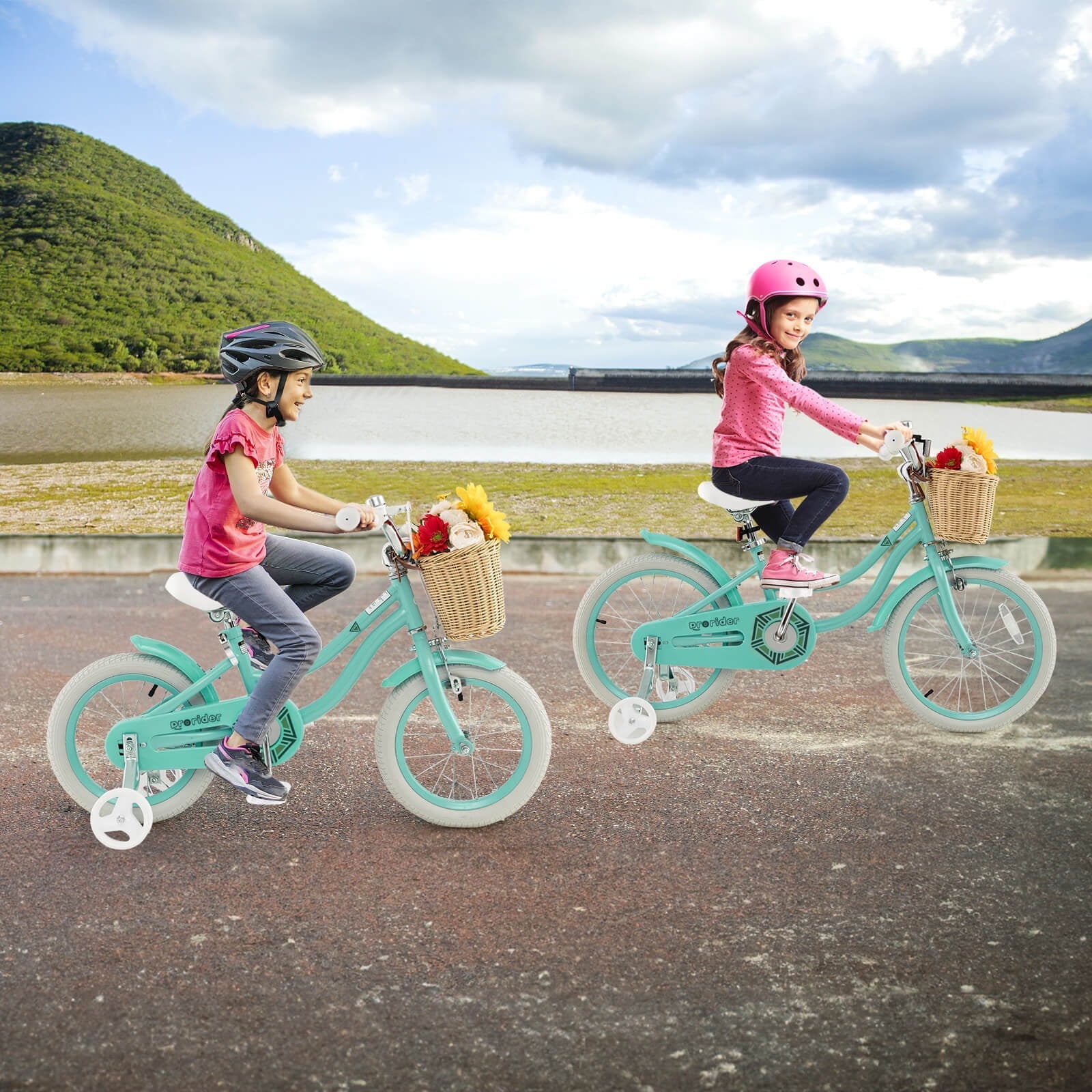 Costway 16 Kid's Bike with Training Wheels Adjustable Handlebar Seat Handbrake Pink