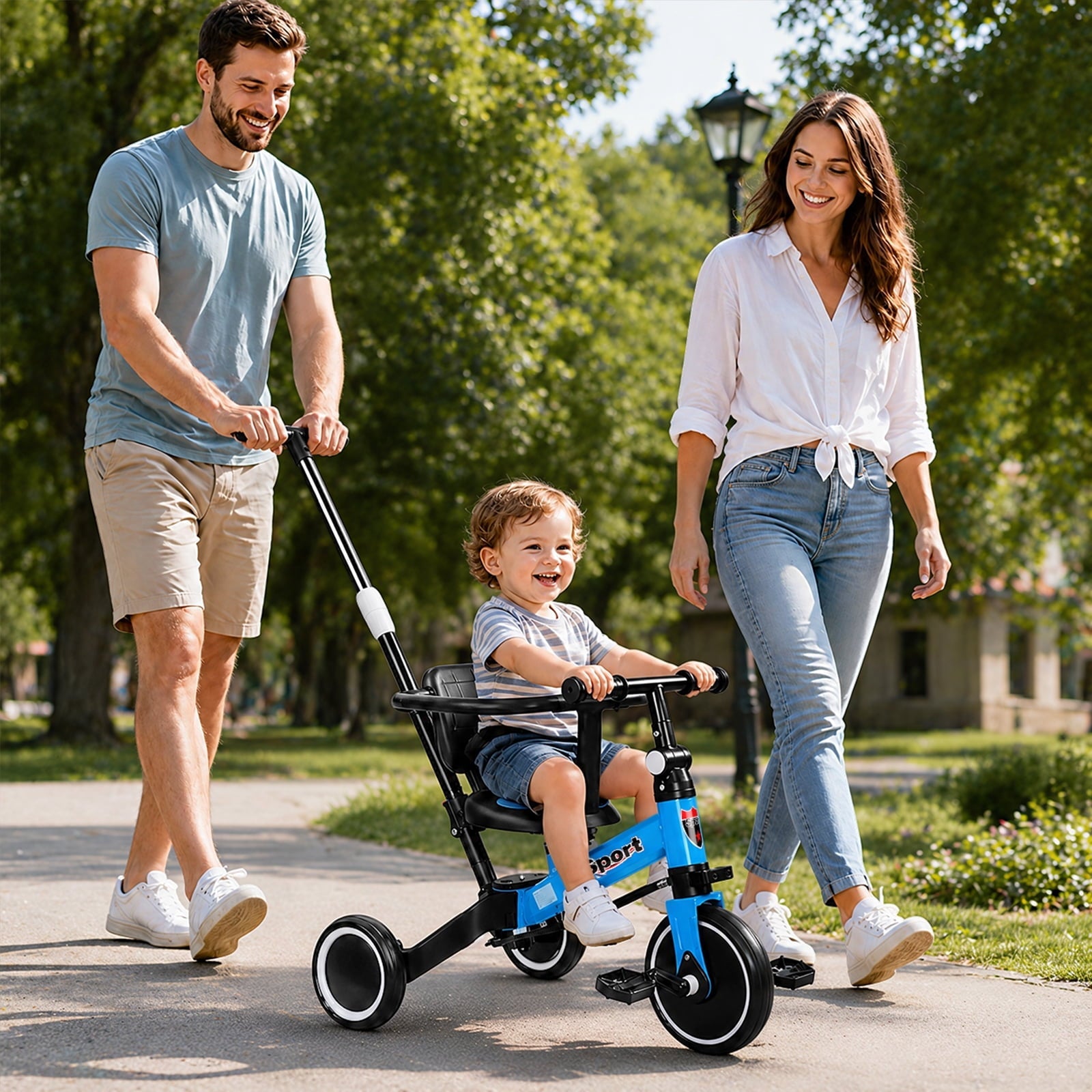 WLRETMCI 7 in 1 Toddler Bike, Tricycle for Toddlers 1-5 Year Old with UV Canopy, Balance Bike with Parental Control Handle, Adjustable Seat Height, Removable Pedal, Backrest (Pink)