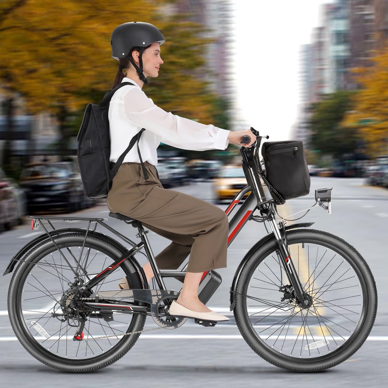 Elifine 500W Electric Bike for Adults, 26 Commuter Electric Bicycle 19.8mph City Ebike with 5 Riding Modes, 48V 7.8Ah Removable Battery UL 2849, LCD Intelligent Display Hybrid Electric Bike Red