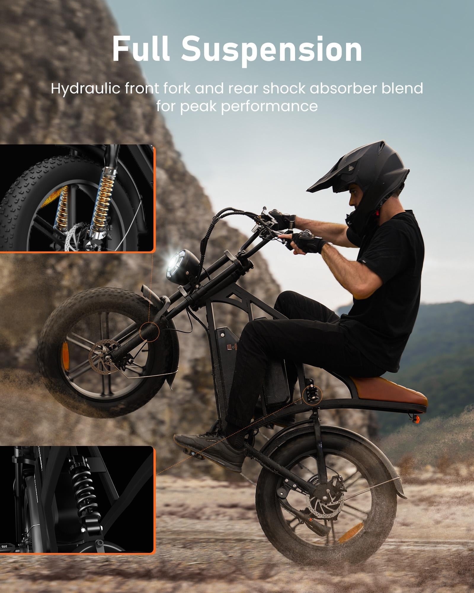 Electric Bike for Adults,28MPH,1500W Peak Motor,100+ Miles Range,Dual Battery,7-Speed,20 Fat Tire E-Bike,Moped Style Electric Bicycles,Black