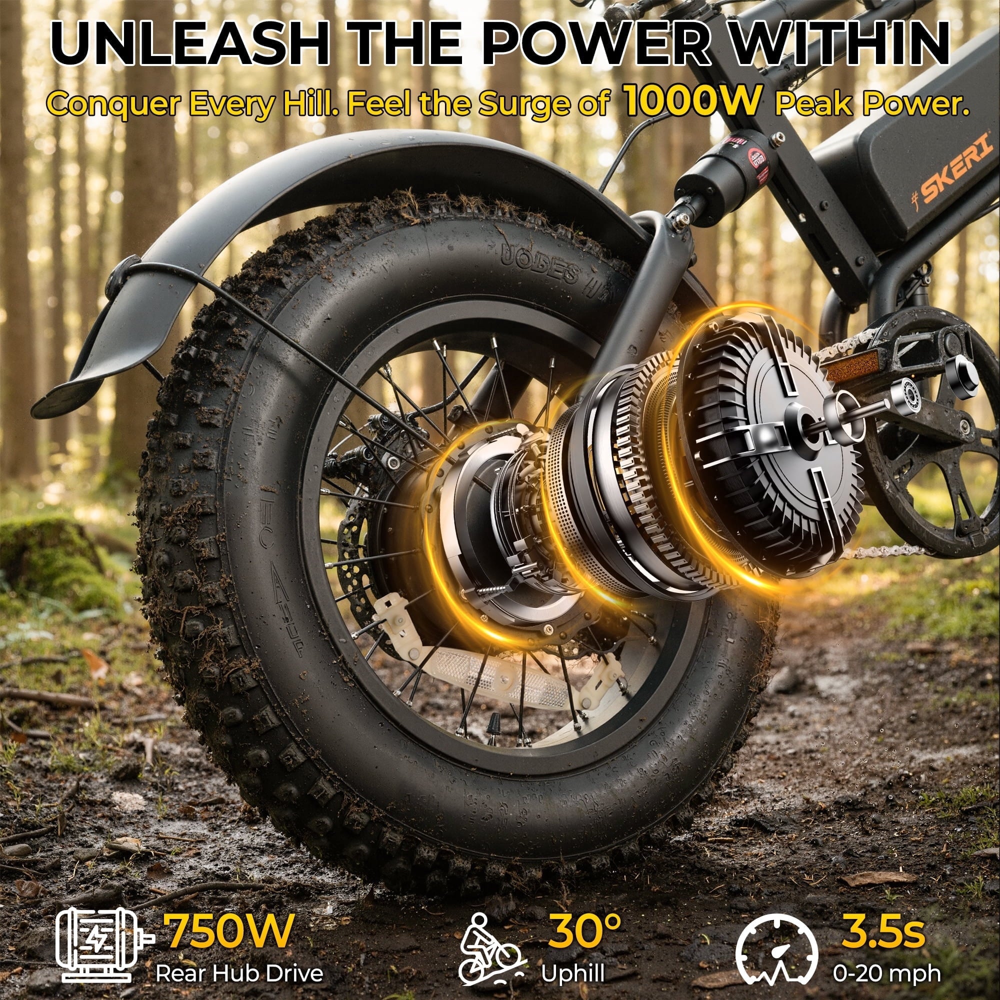 Skeri 750W (Peak 1000W) Electric Bike, 16” x 4” Fat Tire Dual Suspension E-Mountain Bikes, 48V 13Ah Battery UL2849