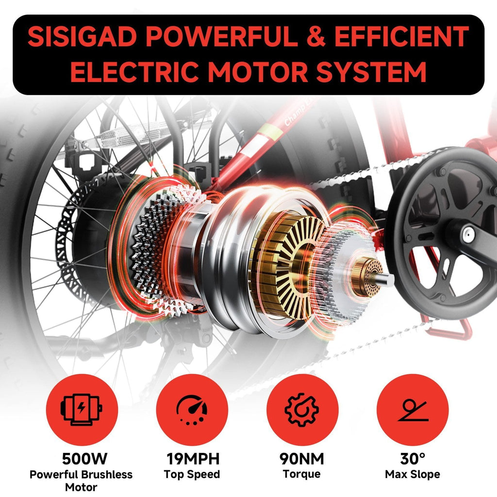 SISIGAD Electric Bike for Adults, 500W Peak 750W Battery Long Range, 20mph E Mountain Bike, 20×4.0 Fat Tire Ebike, Electric Bicycle 48V/10.4AH UL2849