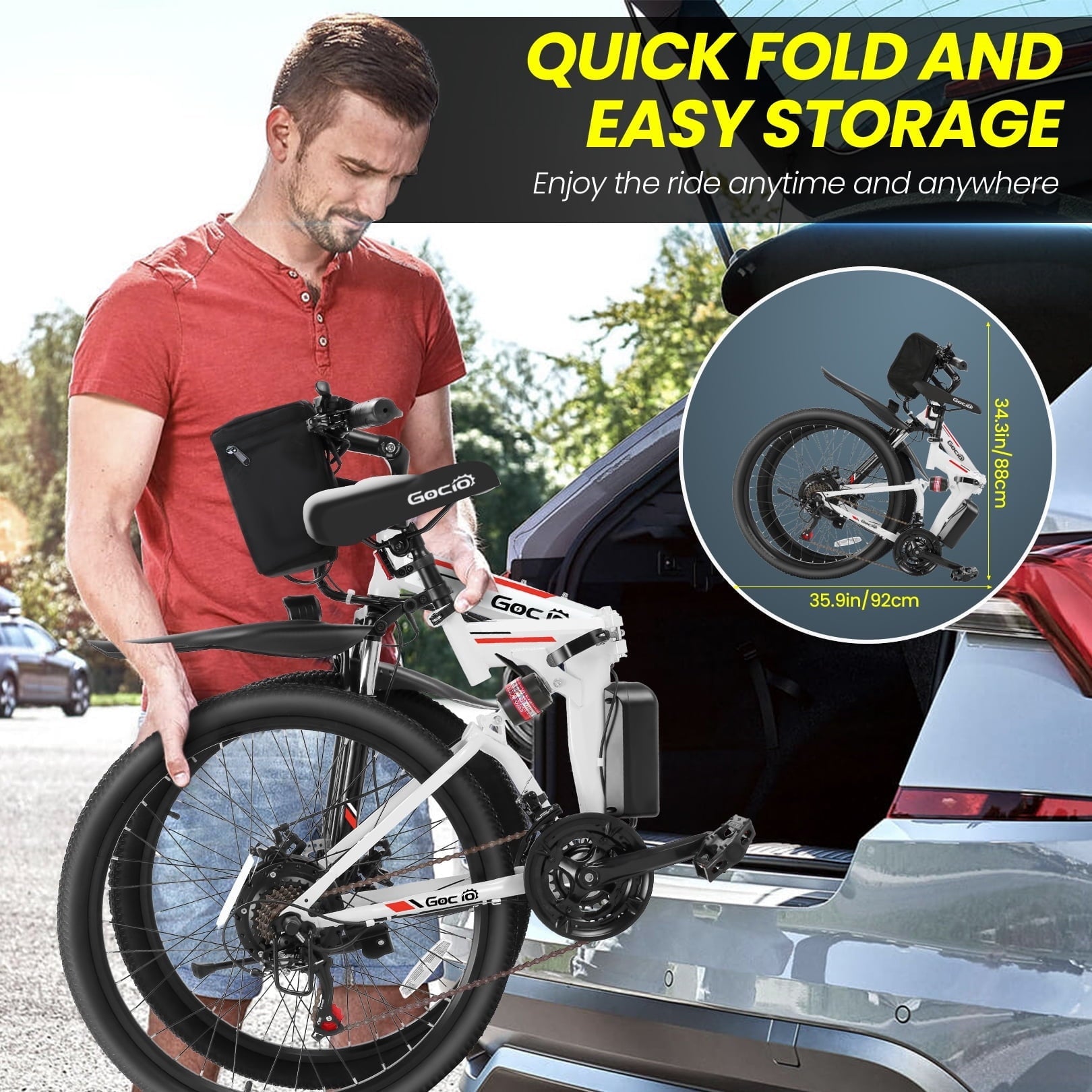 Gocio 26 Folding Electric bike for Adults, 750W Peak Motor 48V 7.8Ah Battery, 21 Speed Mountain Ebike, UL2849
