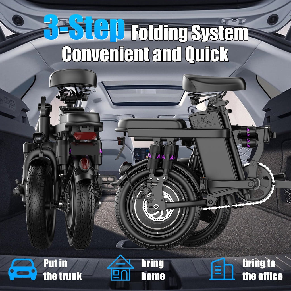 GWEIT Electric Bike for Adults,1000W Peak Folding Electric Bike, 40-Mile Range, 14-Inch Tire E-Bike with 48V 10Ah Removable Battery, Electric Mini Bike
