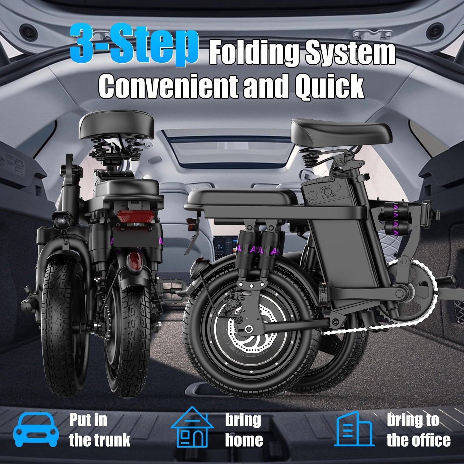 GWEIT Electric Bike for Adults,1000W Peak Folding Electric Bike, 40-Mile Range, 14-Inch Tire E-Bike with 48V 10Ah Removable Battery, Electric Mini Bike