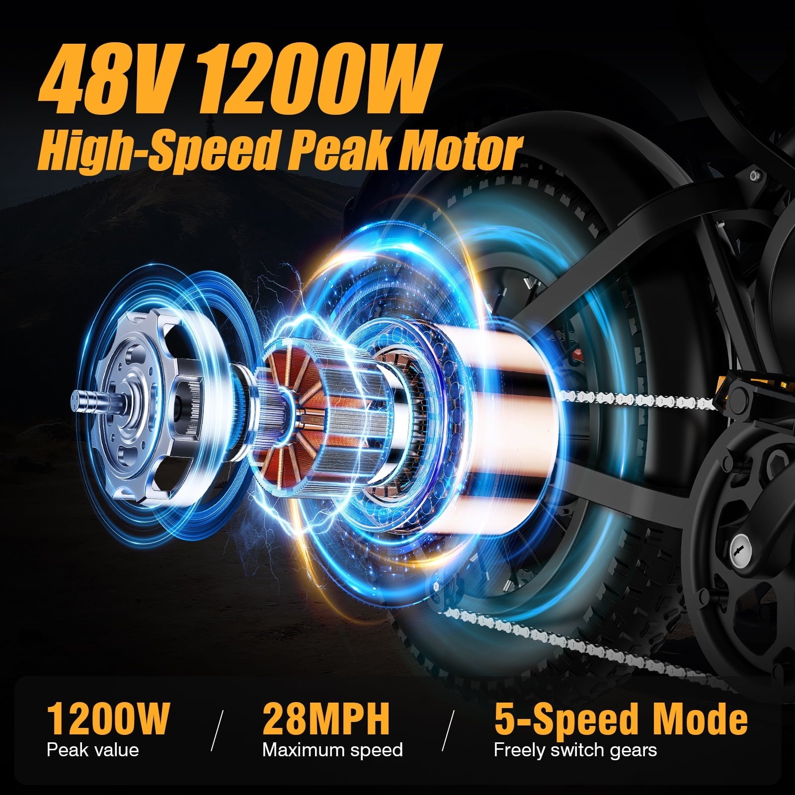 1200W Off-Road Electric Bike for Adults, 48V 18AH Removable Battery, 16 Wide Tires, 5-Speed Transmission, Dual Disc Brakes & Spring Suspension