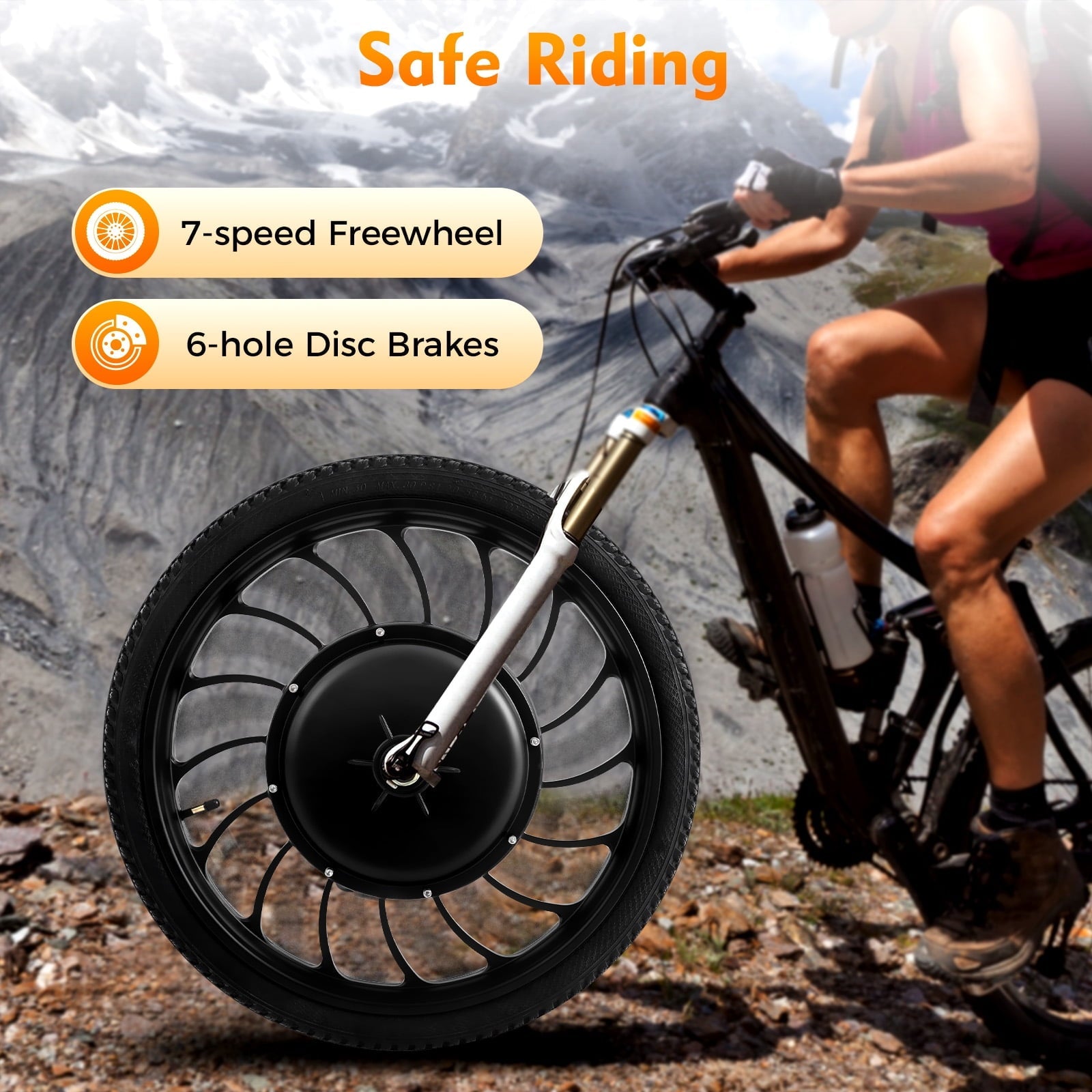 1000W Electric Bicycle Motor Wheel – High-Speed E-Bike Hub with 7-Speed Freewheel, 88.7% Efficiency, IP54 Waterproof, and 35N.m Torque