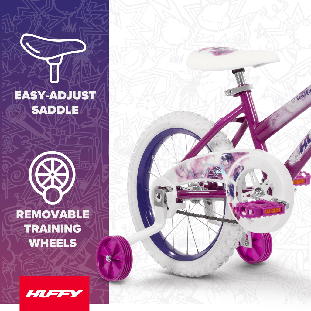 Huffy 16 Sea Star Kids' Bike, Fits Riders 42 - 48, Purple, Youth, Girls